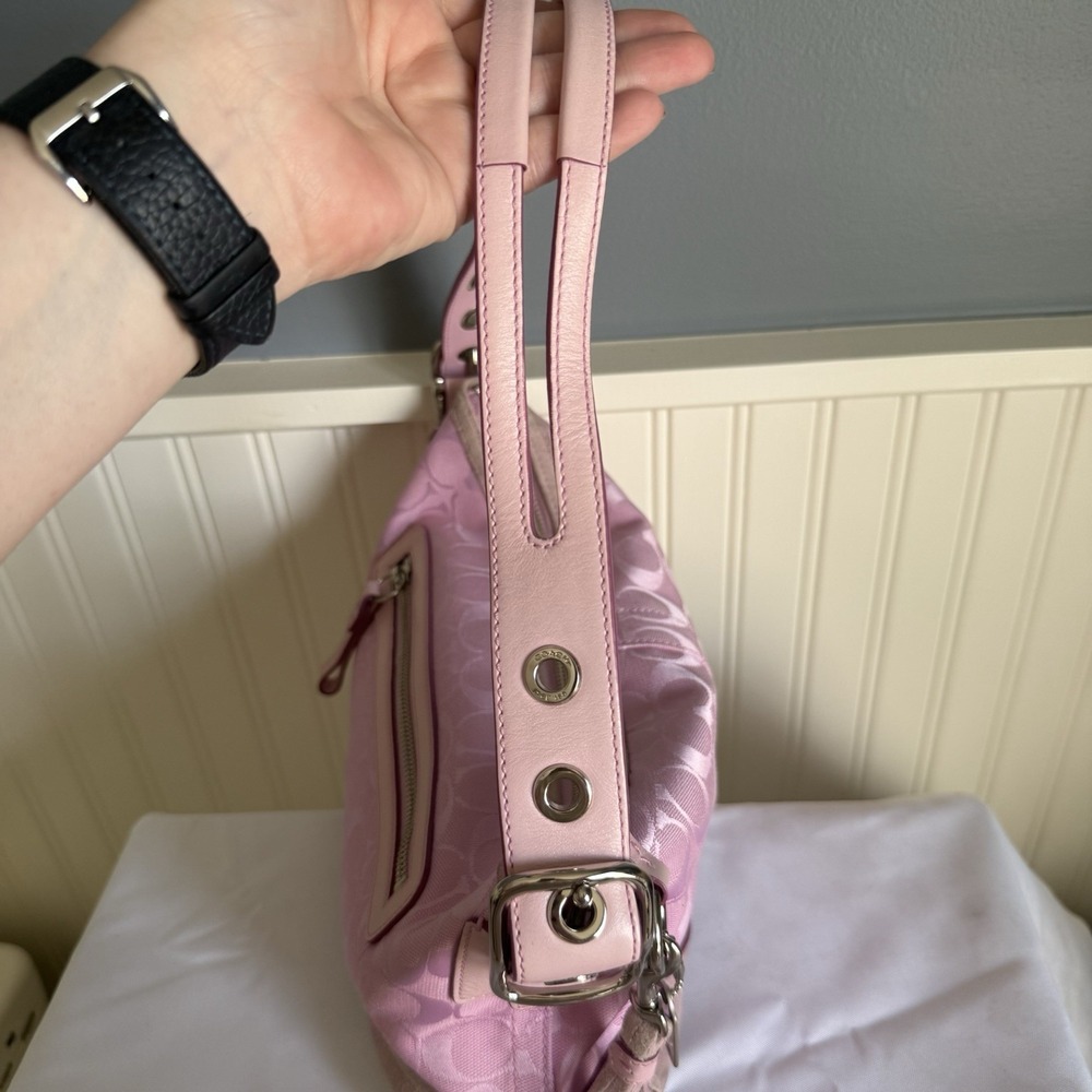 Vintage COACH Signature East West Hobo Shoulder Bag Purse Pink Canvas Y2K - Picture 5 of 16